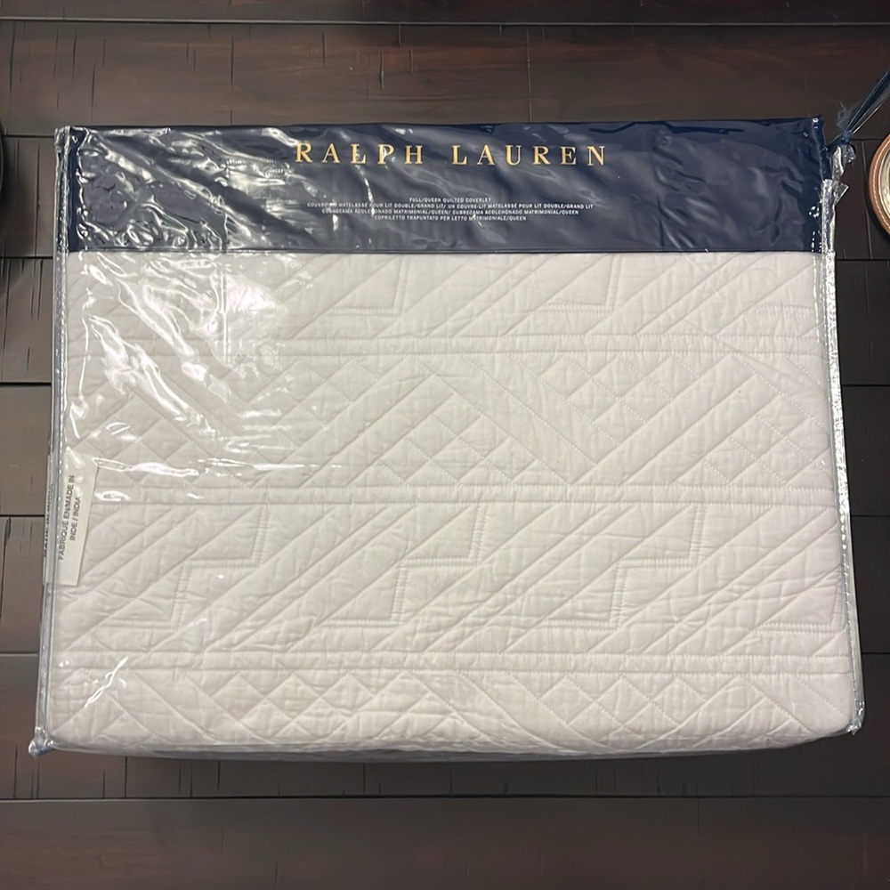 Ralph Lauren Oakfield Full / Queen Quilted Coverlet Parchment White new 96”x96”